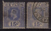 Ceylon Used 1912, Wmk Crown CA, KGV 6c 2 Diff., Blue Shades, Ultrarmarine & Bright Blue - Ceylan (...-1947)