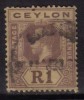 Ceylon Used 1912, Wmk Crown CA, KGV R1/- Purple On Yellow - Ceylan (...-1947)