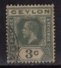 Ceylon Used 1912, Wmk Crown CA, KGV 3c Deep Green - Ceylan (...-1947)