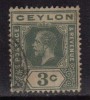 Ceylon Used 1912, Wmk Crown CA, KGV 3c Deep Green - Ceylon (...-1947)