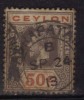 Ceylon Used 1912, Wmk Crown CA, KGV 50c Black And Scarlet - Ceylon (...-1947)