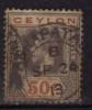 Ceylon Used 1912, Wmk Crown CA, KGV 50c Black And Scarlet - Ceylan (...-1947)