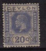 Ceylon Used 1921, Wmk Script CA, KGV 20c  Bright Blue - Ceylan (...-1947)