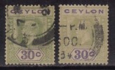 Ceylon Used 1921, Wmk Script CA, KGV 30c 2 Diff., Shades, Yellow Green & Voilet - Ceylon (...-1947)