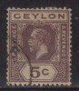 Ceylon Used 1921, Wmk Script CA, KGV 5c Purple ??? - Ceylan (...-1947)