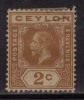Ceylon Used  1912, Wmk Crown CA, KGV 2c Brown Orange - Ceylan (...-1947)
