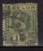 Ceylon Used  1924, Wmk Scirpt CA, KGV 15c Green/Pale Yellow, Cond., Creased, As Scan - Ceylan (...-1947)