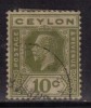Ceylon Used  1922, Wmk Scirpt CA, KGV 10c Sage Green - Ceylan (...-1947)