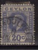 Ceylon Used  1922, Wmk Scirpt CA, KGV 20c Bright Blue - Ceylan (...-1947)