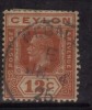 Ceylon Used  1922, Wmk Scirpt CA, KGV 12c Rose Claret - Ceylan (...-1947)