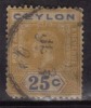 Ceylon Used  1921-25, Wmk Scirpt CA, KGV 25c Yellow And Blue - Ceylan (...-1947)