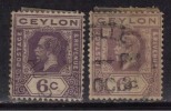 Ceylon Used  1922, Wmk Scirpt CA, KGV 6c X 2 Diff. Voilet - Ceylan (...-1947)
