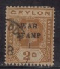 Ceylon Used  1918, Wmk Crown CA, KGV 2c Brown Orange, OPt., WAR STAMP - Ceylon (...-1947)