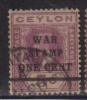 Ceylon Used  1918, Wmk Crown CA, KGV 5c On 1c Surcharge & Opt/. WAR STAMP - Ceylon (...-1947)