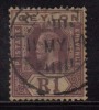 Ceylon Used 1912, Wmk Crown CA, KG V  R1/- Purple - Ceylon (...-1947)