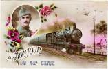 Cpa Fantaisie Patriotique, Soldat / Poilu : "Un Bonjour Du 52e Génie" ( Train, Locomotive ) - Patriottiche