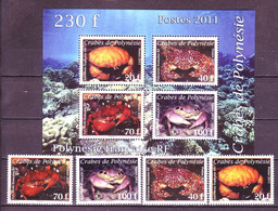 French Polynesia 2011 MiNr. 1135 - 1138(Block 37) Französisch-Polynesien Crabs 4v+1bl MNH** 8,00 € - Crustaceans