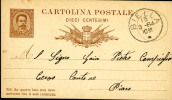 INTERO REGNO UMBERTO I 10 C. SX VG 1884 BIELLA - Entiers Postaux