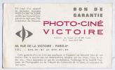 Pub--PARIS  9ème---Photos-Ciné  Victoire--BON De Garantie--appareil Stheinel  --carte Publicitaire Commerçant - Advertising