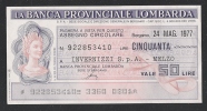 ITALIA - MINIASSEGNI - BANCA PROVINCIALE LOMBARDA DA LIRE 50 - NUOVO, NON CIRCOLATO - IN OTTIME CONDIZIONI. - [10] Cheques En Mini-cheques