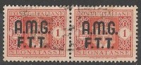 TRIESTE A SEGNATASSE SOVRASTAMPA SU DUE RIGHE COPPIA ORIZZONTALE USATA 1 LIRA 1946 - Postage Due