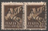 VENEZIA GIULIA A.M.G. V.G.  POSTA AEREA 50 CENTESIMI COPPIA ORIZZONTALE USATA - Used