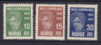 Norway 1929 Mi. 150-51, 153 Niels Henrik Abel, Mathematiker MH* - Unused Stamps
