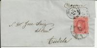 1864 CC DE ZARAGOZA A TUDELA SELLO ISABEL II MAT RUEDA DE CARRETA 15 MAT ZARAGOZA AL DORSO MAT TUDELA P - Storia Postale