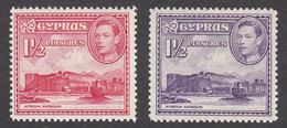 Cyprus 1938  2 Values  11/2 Pi Carmine  SG155 And Violet SG155a   MH - Zypern (...-1960)