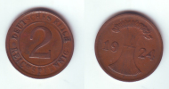 Germany 2 Reichspfennig 1924 D - 2 Rentenpfennig & 2 Reichspfennig