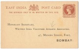 ATH - L26 - INDE Carte Entier Postal Imprimé, à L'association Athlétique De Bombay - 1858-79 Compañia Británica Y Gobierno De La Reina