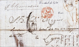 C UBA - 1851 - RARE LETTRE De TRINITAD => LYON Avec CACHET MARITIME D'ENTREE "OUTREMER Par LE HAVRE" - Marques D'entrées