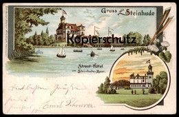 ALTE LITHO POSTKARTE GRUSS AUS STEINHUDE 1901 AM MEER STRAND HOTEL AM STEINHUDER MEER Preussische Fahne Ansichtskarte AK - Steinhude