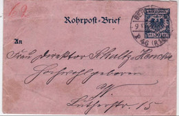 REICH - 1898 - ENVELOPPE ENTIER POSTAL PNEUMATIQUE (ROHRPOST) De BERLIN P46 Pour BERLIN P62 - Covers