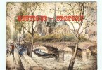 PENICHE Pasant Sous Le Pont De Notre Dame - Batellerie Marinier Peniches - Bridge - Carte Aquarellée Robert - Dos Scané - Hausboote