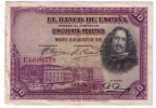 BILLETE DE 50 PESETAS DE 1928  SERIE E - VELAZQUEZ - USADO BONITO - 50 Pesetas