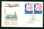 PC306 / 1977 FIRST FLIGHT SOFIA - ZURICH , MONUMENT , BIRD DOVE Bulgaria Bulgarie Bulgarien Switzerland Suisse Schweiz - Tauben & Flughühner