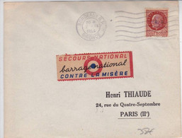 LIBERATION - 1944 - ENVELOPPE Avec ETIQUETTE Du SECOURS NATIONAL Avec PETAIN SURCHARGE "RF" De BORDEAUX - Bevrijding