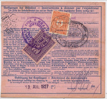 YOUGOSLAVIE - 1927 - BULLETIN D'EXPEDITION De COLIS POSTAUX D'AUTRICHE Avec TAXE Pour NON AFFRANCHISS. à ZAGREB -CROATIE - Cartas & Documentos