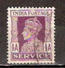 Timbre Inde Anglaise Service Y&T N°106 Obl. Georges VI. 1/2 Anna. - 1936-47 Roi Georges VI