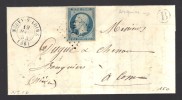 FRANCE 1854 N° 10 Obl. S/Lettre Entiére PC 2266 Neuvy S/Loire + B De Facteur - 1852 Luis-Napoléon