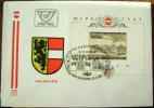 1981 AUSTRIA WIPA FDC WITH BLOCK AND SALZBURG COAT OF ARMS - Esposizioni Filateliche