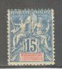 (SA0756) MADAGASCAR, 1896 ("Tablet"-type, 15c., Blue And Red). Mi # 33. Mint Hinged* Stamp - Ungebraucht