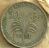 GUADELOPE FRANCAICE 50 CENT. PLANT FRONT WOMAN HEAD BACK 1921 F+ SCARCE !! KM?  READ DESCRIPTION CAREFULLY !!! - Otros & Sin Clasificación