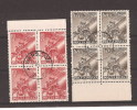 POLAND 1952 CEMENT WORKS SET OF 2 BLOCK OF 4 MARGINS ERROR COLOUR SHIFTS (ENGRAVED BY SLANIA), USED Industry - Errors & Oddities