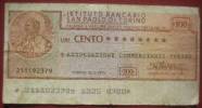 100 Lire 10.12.1975 L´Istituto Bancario San Paolo Di Torino (Associazione Commercianti-Torino) - [10] Assegni E Miniassegni