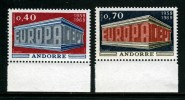 FRENCH ANDORRA - 1969 EUROPA CEPT SET OF 2 STAMPS WITH LOWER MARGIN FINE MNH ** - 1969