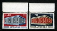 FRENCH ANDORRA - 1969 EUROPA CEPT SET OF 2 STAMPS WITH UPPER MARGIN FINE MNH ** - 1969