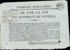 PREMIERE PUBLICATION _ DE PAR LA LOI ET AUTORITE DE JUSTICE ( SUCCESSION ) AN XII - Historical Documents