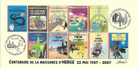 FRANCE 2007 N°02 Albums Fictifs + 2 Cachets Premier Jour FDC TINTIN KUIFJE TIM HERGE GUEBWILLER - Comics